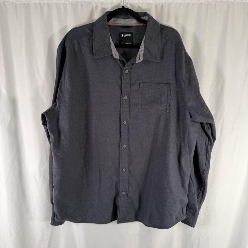 Marmot Shirt Men's XXL Blue Button Up Long Sleeve Cotton Blend Collared